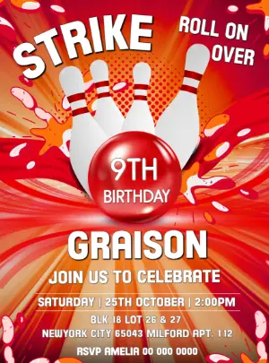 Strike! Editable Bowling Birthday Invitation Template