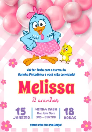 Convite de Aniversário Galinha Pintadinha Rosa Modelo Editável