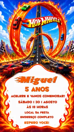 Convite de Aniversário Infantil HotWheels Modelo Digital