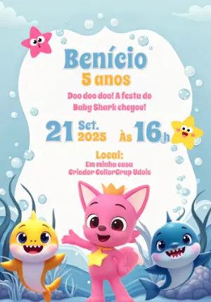 Convite Aniversário Baby Shark para Editar Online