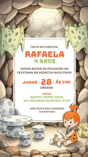 Convite de Aniversário Pedrita Flintstones Editável