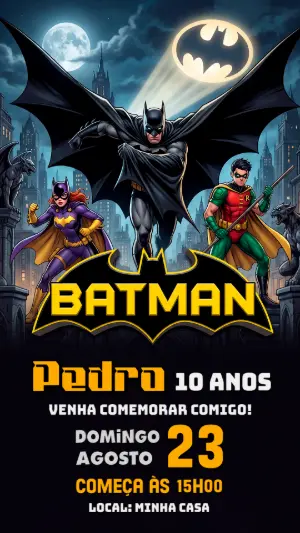 Convite de Aniversário Batman Editável