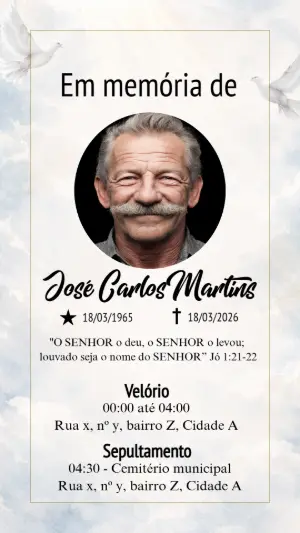 Comunicado de Falecimento Sereno com Céu e Pombas para Editar