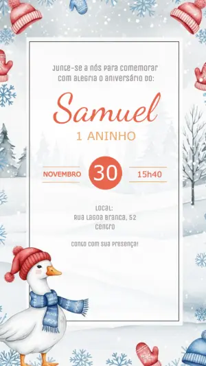 Convite Aniversário Ganso no Inverno para Editar Online