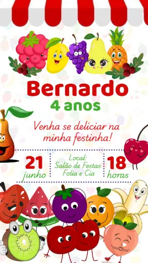 Convite Aniversário Tema Frutinhas para Editar Online