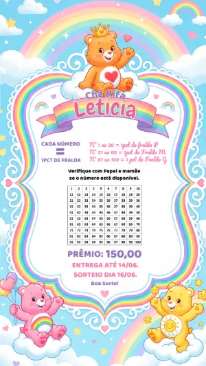 Chá Rifa Ursinhos Carinhosos Colorido para Editar