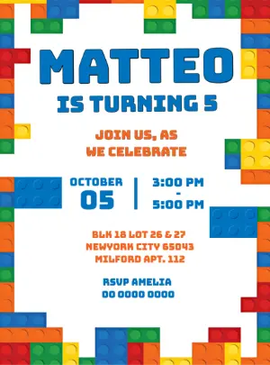 Colorful Building Blocks Birthday Invitation Editable Template