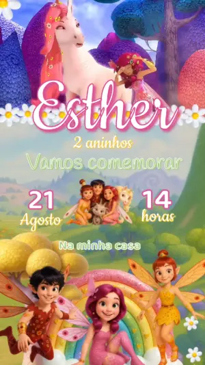 Convite Animado Aniversário Mia and Me para Editar Online