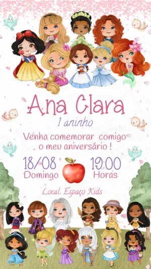 Convite Aniversário Princesas Disney para Editar Online