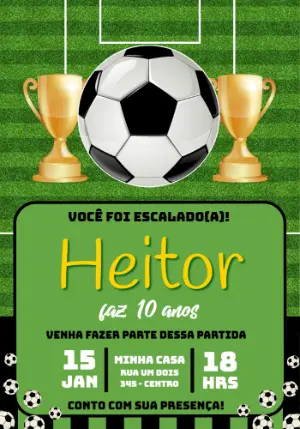 Convite Digital Aniversário Infantil Tema Futebol Editável