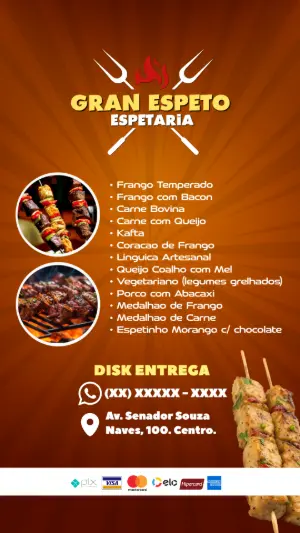 Flyer de Espetaria e Churrasquinho para Editar Online