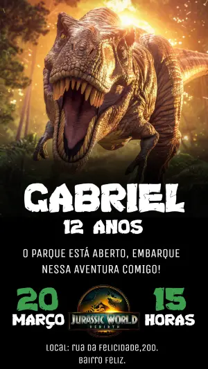 Convite Aniversário Jurassic World com Dinossauro para Editar