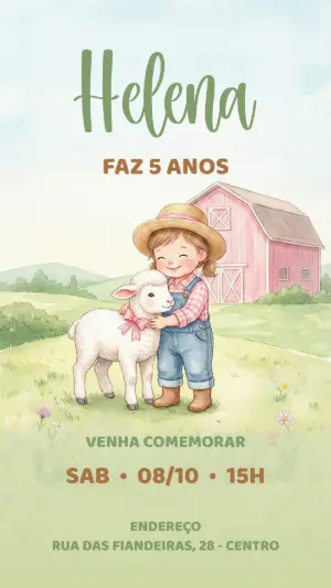 Convite de Aniversário Fazendinha Aquarela Editável