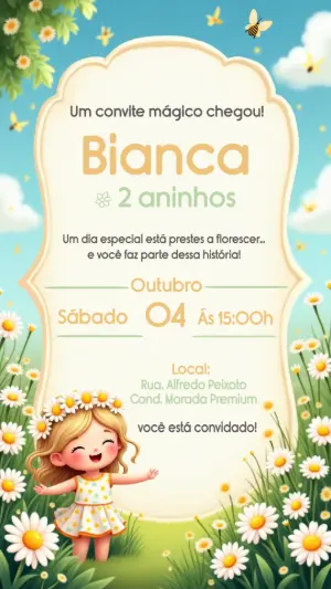 Convite Aniversário Jardim Encantado com Menina para Editar