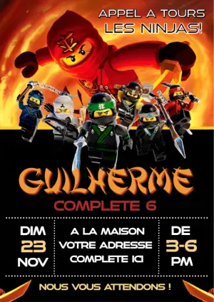 Invitation d'anniversaire Ninjago à modifier en ligne
