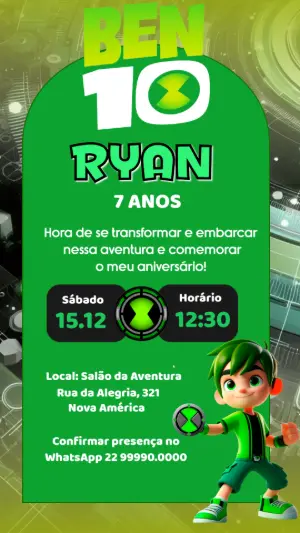 Convite de Aniversário Ben 10 com Omnitrix para Editar Online