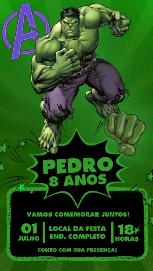 Convite Animado Aniversário Hulk para Editar Online