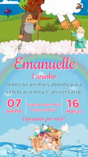 Convite Animado Aniversário Arca de Noé para Editar Online