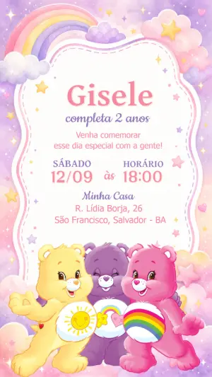 Convite de Aniversário Ursinhos Carinhosos Editável Aquarela