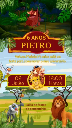 Convite Animado Aniversário Rei Leão para Editar Online