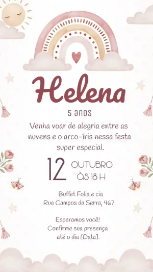 Convite de Aniversário Arco-Íris Boho para Editar