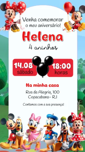 Convite Aniversário Turma do Mickey para Editar Online