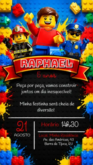 Convite Digital Editável Aniversário Tema Lego Movie