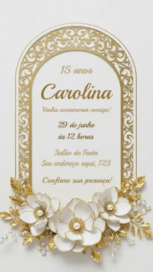 Convite 15 Anos Dourado Clássico para Editar Online
