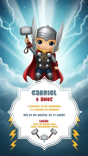 Convite de Aniversário Thor para Editar Online