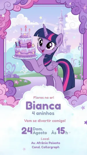 Convite de Aniversário My Little Pony Roxo para Editar