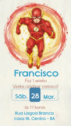 Convite de Aniversário Flash Aquarela para Editar e Enviar