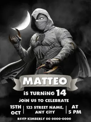 Moon Knight Birthday Invitation Editable Template