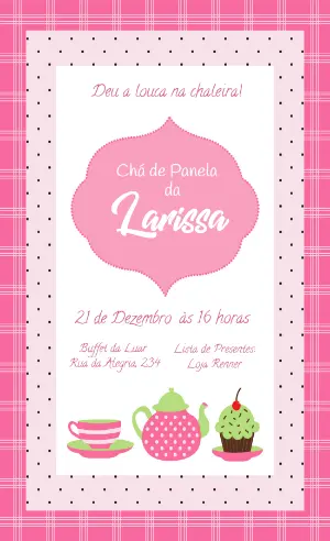 Convite para Chá de Panela Rosa e Verde Editável