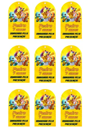 Tag de Agradecimento Pokémon para Aniversário para Editar Online