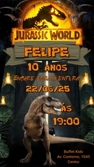 Convite Animado Aniversário Jurassic World para Editar Online