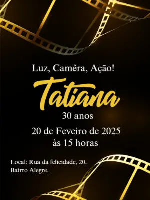 Convite de Aniversário Tema Cinema para Editar Online