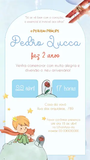 Convite de Aniversário Pequeno Príncipe Aquarela para Editar