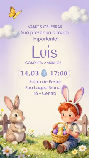 Convite de Aniversário Páscoa Infantil Fofo para Editar