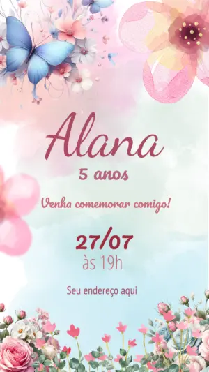 Convite Aniversário Jardim Encantado com Borboletas para Editar