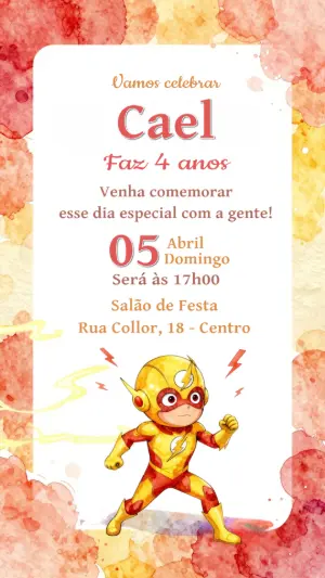 Convite Aniversário Infantil Herói Velocista para Editar
