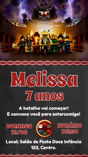 Convite Digital Aniversário Infantil Ninjago Modelo Editável