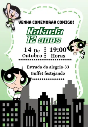 Convite de Aniversário Docinho Meninas Super Poderosas para Editar