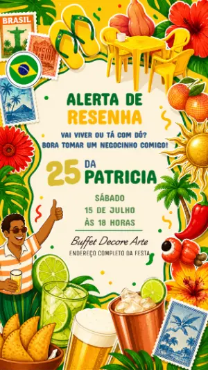 Convite de Aniversário Brasilidades Divertido para Editar