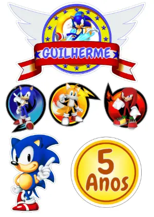 Topo de Bolo Sonic para Aniversário para Editar e Imprimir