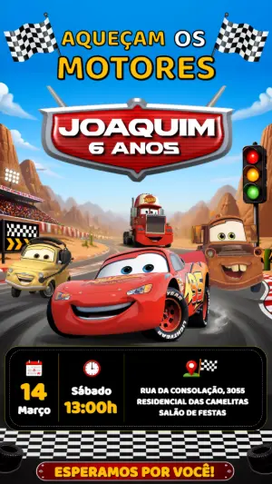 Convite Aniversário Carros Relâmpago McQueen para Editar