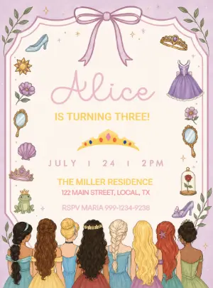 Invitación de cumpleaños Princesas – Estático – Decore Arte