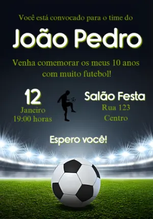 Convite Editável de Aniversário com Tema Futebol no Estádio