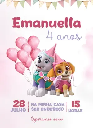 Convite Aniversário Patrulha Canina Skye e Everest para Editar