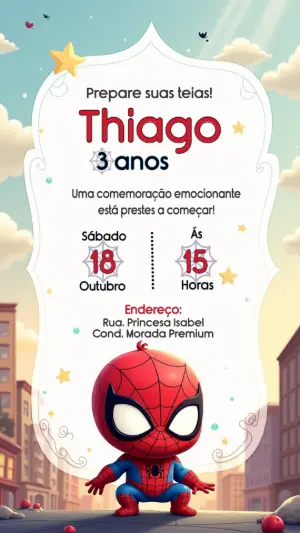 Convite de Aniversário Homem Aranha para Editar Online