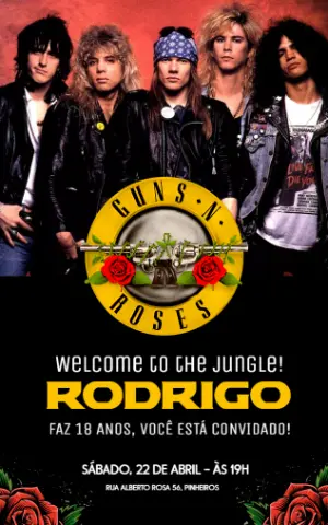 Convite Rock 'n' Roll Aniversário Guns N' Roses para Editar